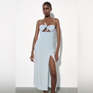 Zara Baby Blue Front Te Criss Cross Back Dress Size M and L
